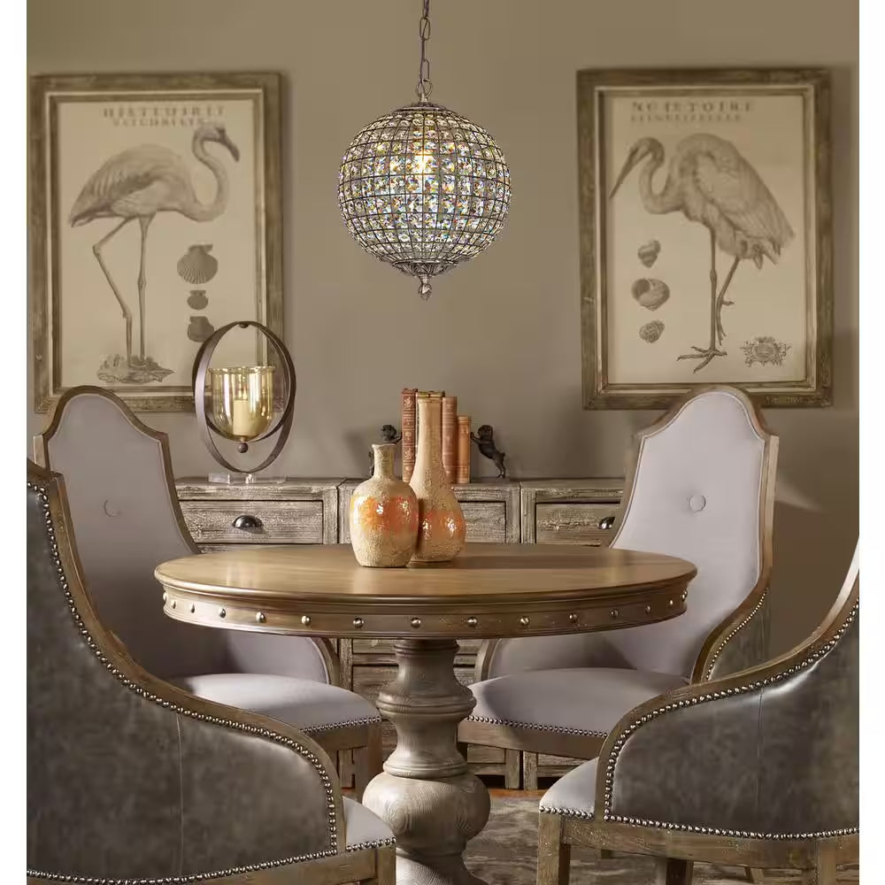 12 In. 1-Light Retro Antique Gold Crystal Globe Chandelier Small Sphere Pendant Light