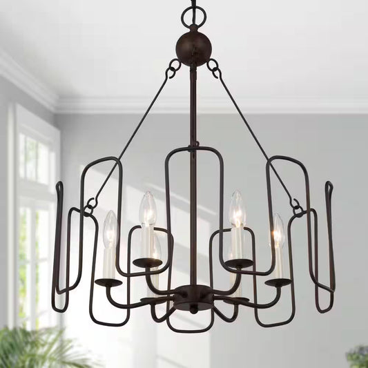 Rustic Brown Drum Dining Room Chandelier, 6-Light Cottage Wagon Wheel Living Room Kitchen Island Chandelier