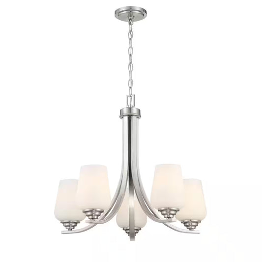 Shyloh 5-Light Brushed Nickel Chandelier with Etched Opal Glass Shades