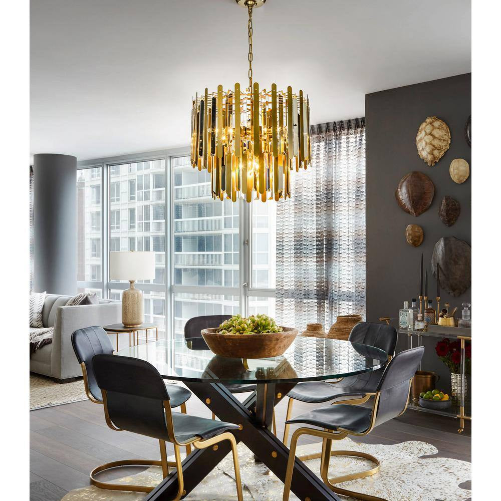 10-Light 19.7 In. Modern Contemporary Gold Stainless Steel Tiered Crystal Chandelier