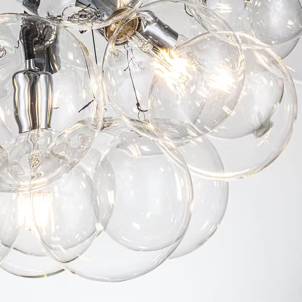 Alma 6-Light 24.8 In.W Silver and Black Cluster Bubble Chandelier with Clear Glass and Leather, LED Bulbs Included