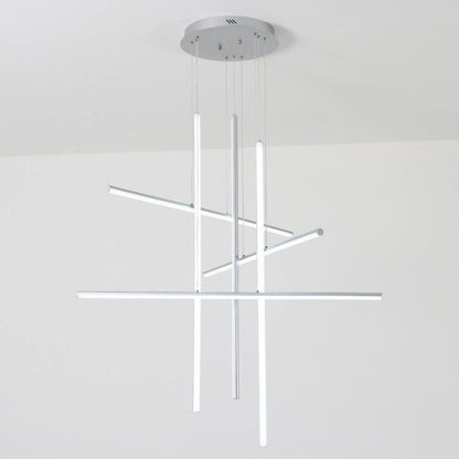 6-Lights Dimmable Integrated LED Silver Linear Chandelier for Staircase Apartment Foyer, 39.4 In.