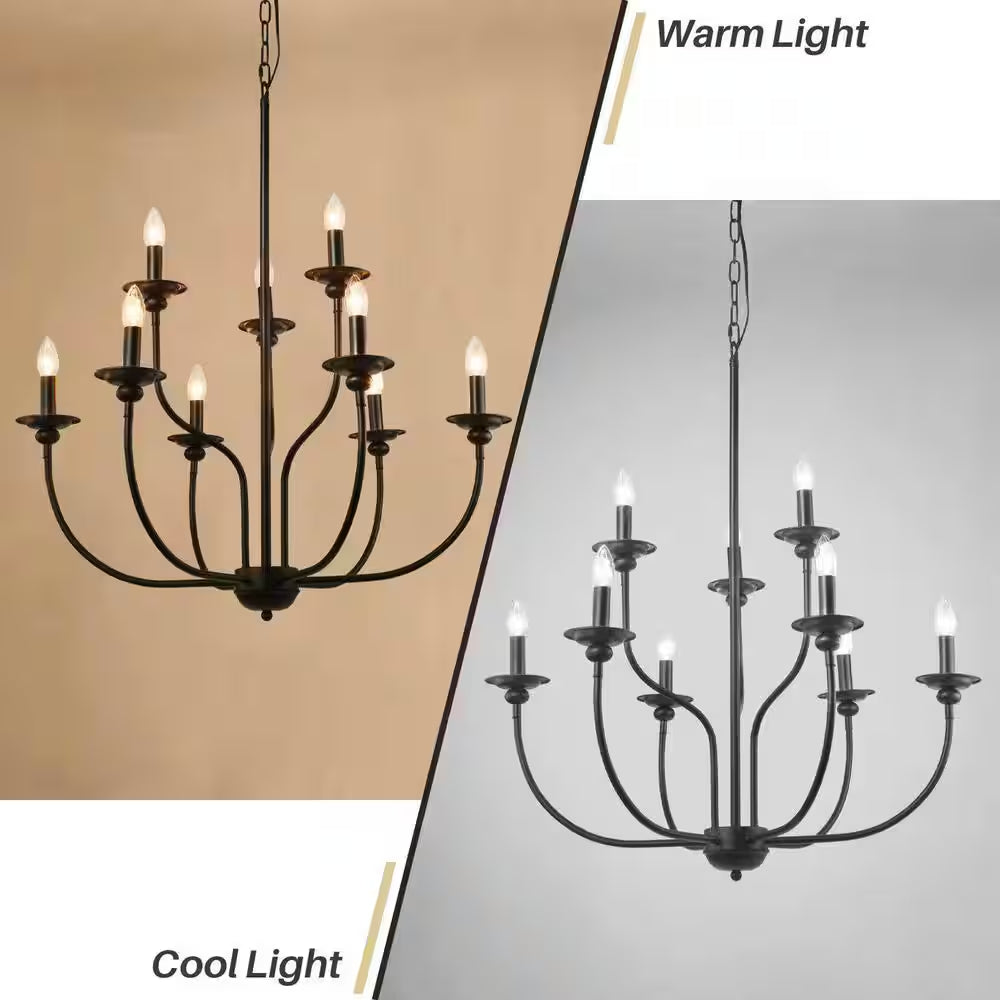 Large 9-Light Black Traditional Candlestick Chandelier Modern Pendant for Dining Room Living Room Kitchen Staircase
