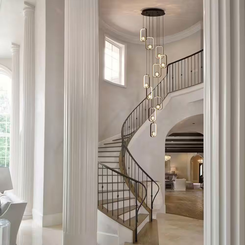 10-Light Dimmable Integrated LED Black Chandelier for Foyer Entryway Lighting