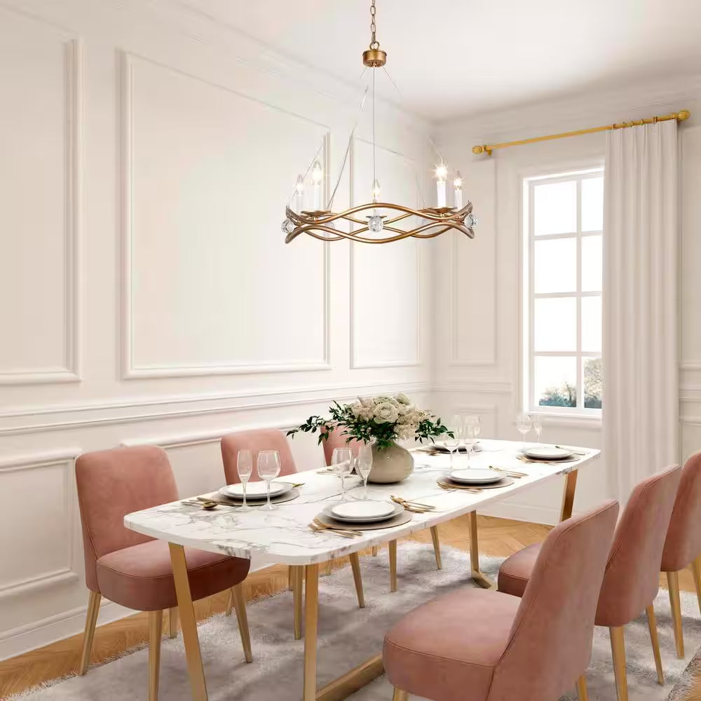 Modern Farmhouse Chandelier Nova 25 In. 5- -Light Gold round Metal Island Modern Farmhouse Chandelier