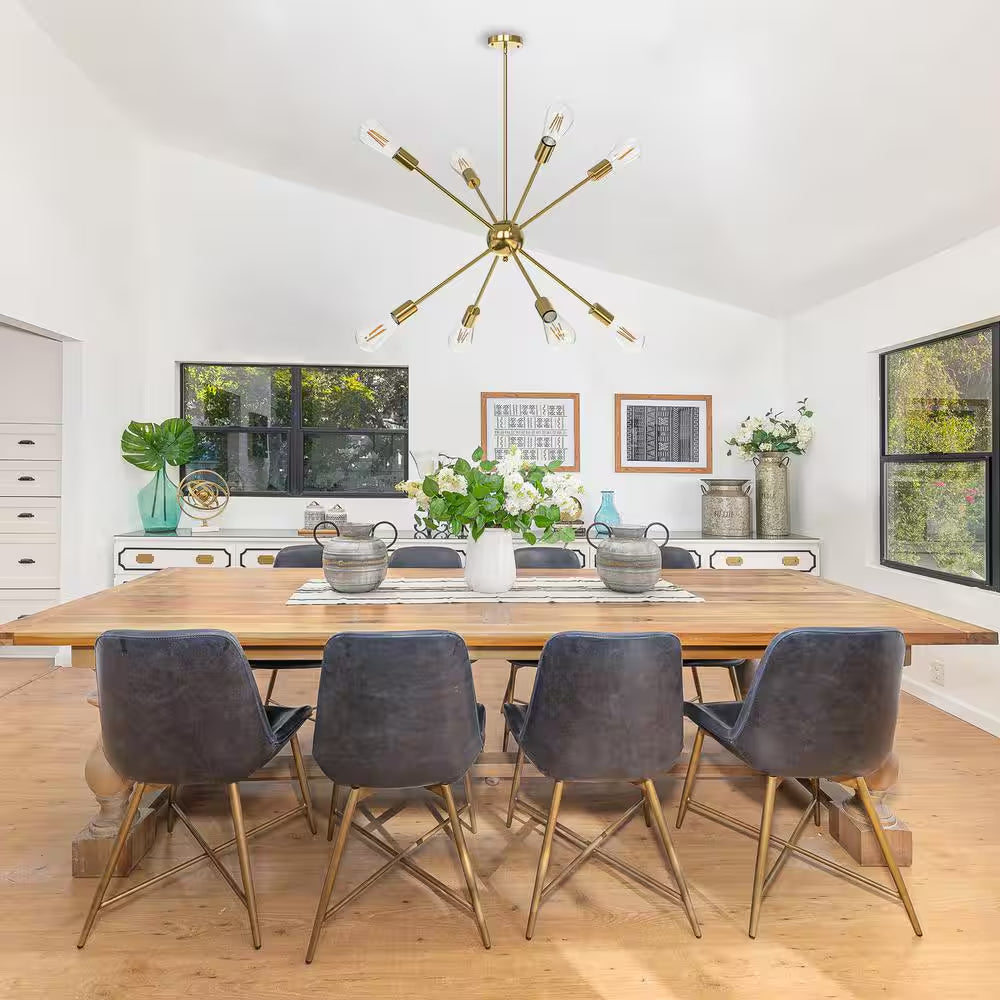8-Light Gold Sputnik Chandeliers, Modern Ceiling Light Fixture, Farmhouse Chandelier, Kitchen Light Fixtures Pendant