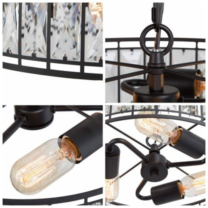 Cristallo 15.5 in 3-Light Modern Black Chandelier with Glam Crystal Shade Transitional Empire Dining Room Island Pendant