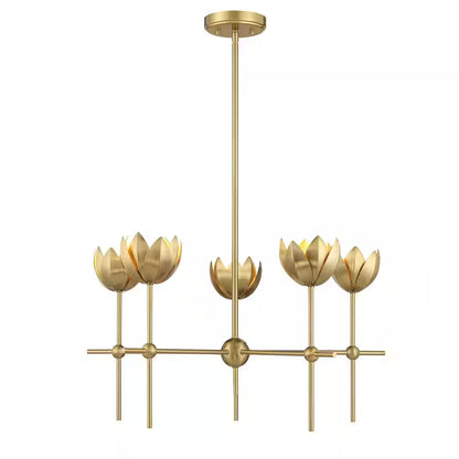 Meridian 26 In. W X 14 In. H 5-Light Natural Brass Bohemian Chandelier with Metal Shades