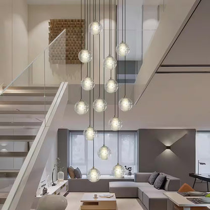 120 In. H 14-Light Black Staircase Chandelier Modern Pendant Light W/Glass Shade for High Ceiling Living Room Entryfoyer