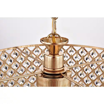 Marya 4-Light Modern Gold round Chandelier with Beaded Drum Shade /Hanging Clear Glass Crystals