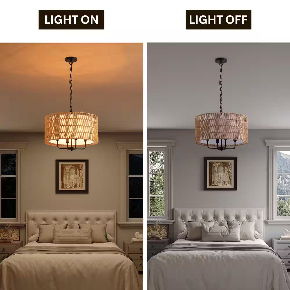 19.7 In. 4-Light Rattan Yellow Bohemin Chandelier for Foyer Dining Room