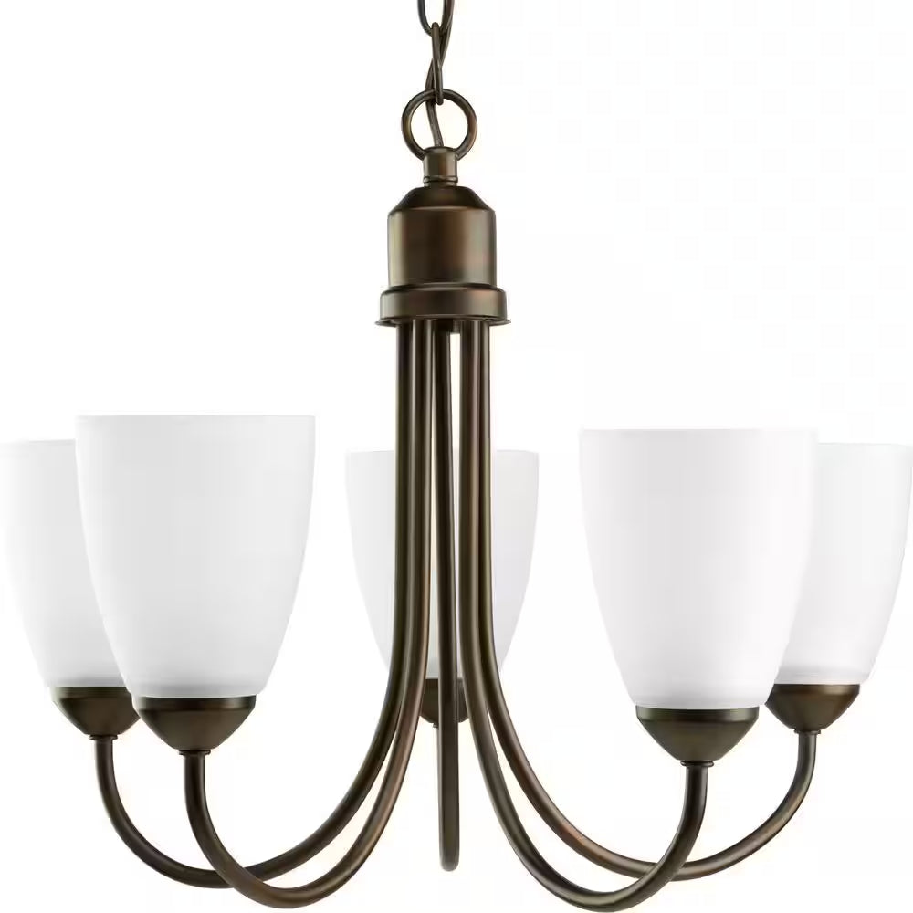 Gather Collection 5-Light Antique Bronze Etched Glass Traditional Chandelier Light