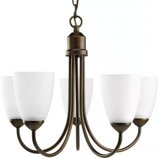 Gather Collection 5-Light Antique Bronze Etched Glass Traditional Chandelier Light