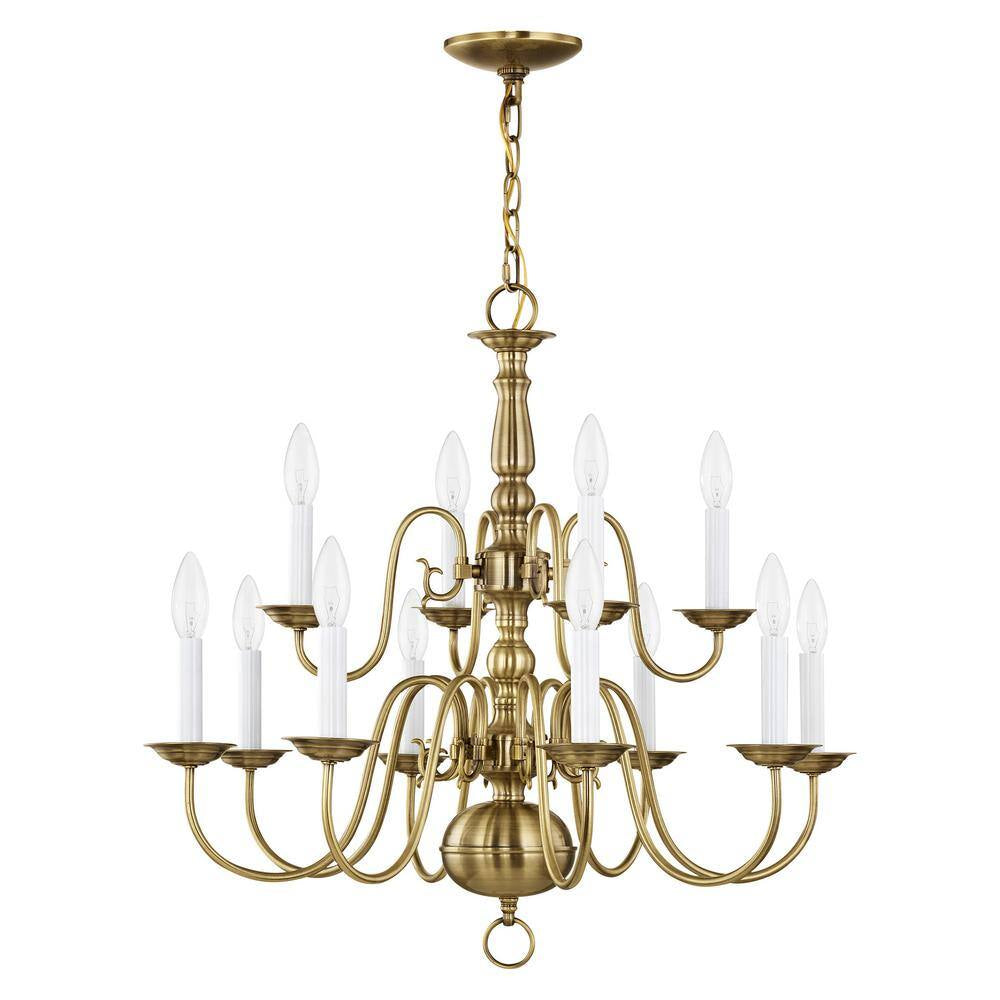 Williamsburgh 12 Light Antique Brass Chandelier