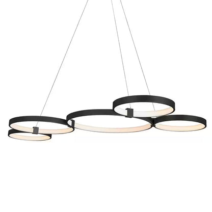 Capella 80-Watt ETL Certified Integrated LED Black Chandelier Height Adjustable 50 In. Pendant Light with 5 LED Circles