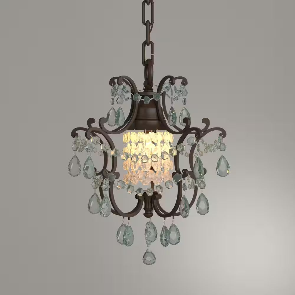 Maison De Ville 1-Light British Bronze French Country Classic Mini Crystal Candlestick Chandelier with Bead Accents