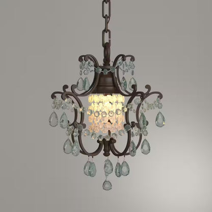 Maison De Ville 1-Light British Bronze French Country Classic Mini Crystal Candlestick Chandelier with Bead Accents