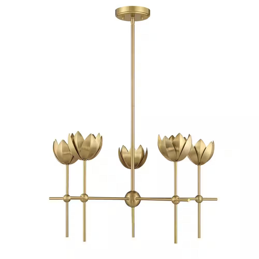 26 In. W X 14 In. H 5-Light Natural Brass Bohemian Chandelier with Metal Shades