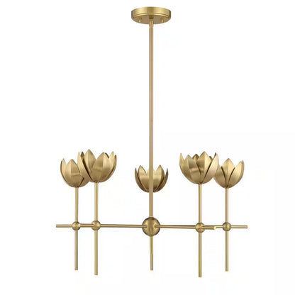 26 In. W X 14 In. H 5-Light Natural Brass Bohemian Chandelier with Metal Shades