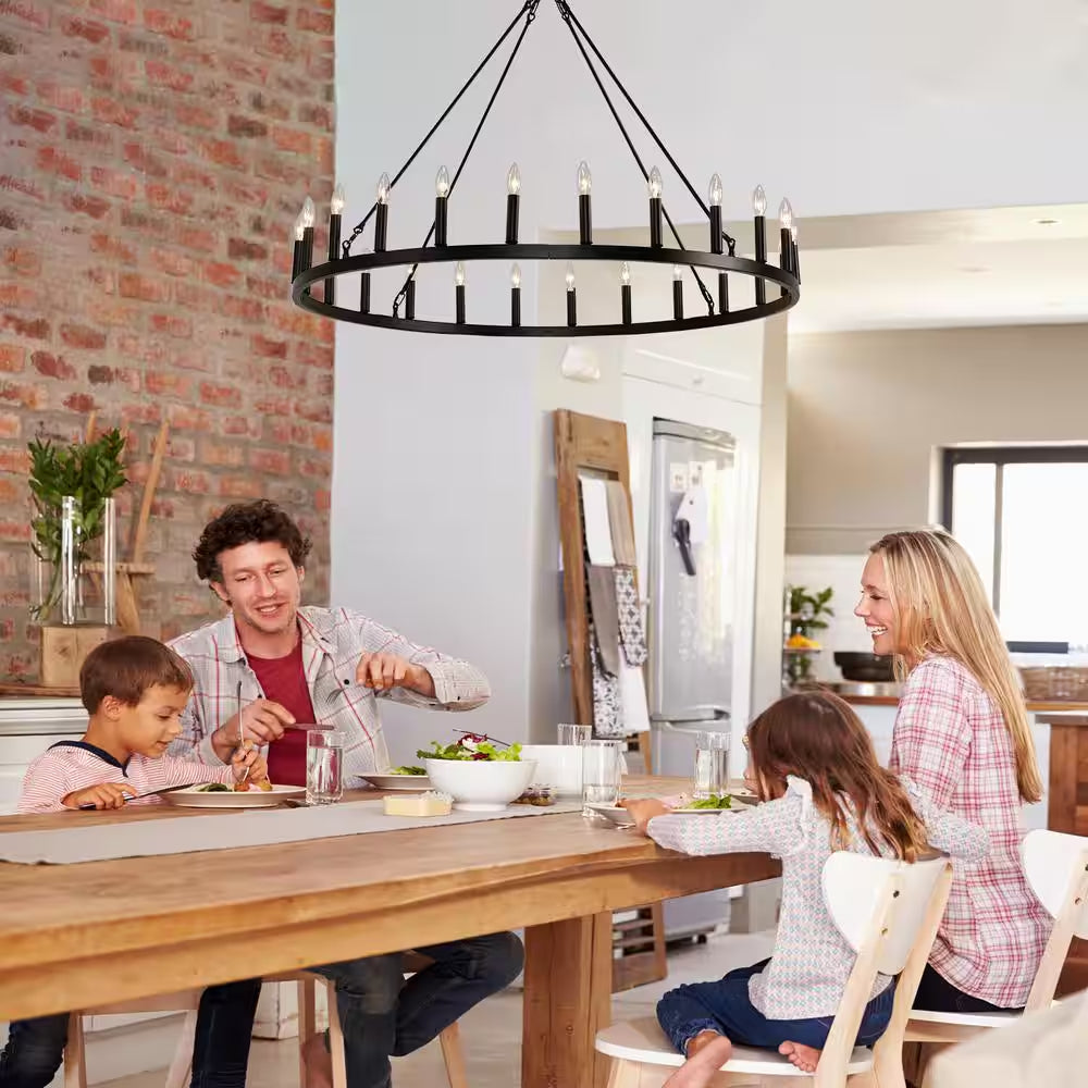 Black Wagon Wheel Chandelier 24-Lights, Large Farmhouse round Outdoor Chandelier