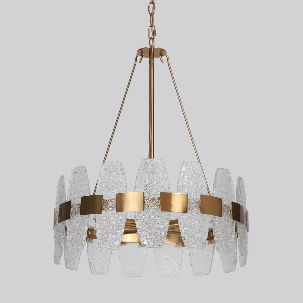 Transitional Plated Gold Kitchen Island Chandelier, 4-Light Glam Dining Room Ceiling Light Fixture with Ice Glass Pieces