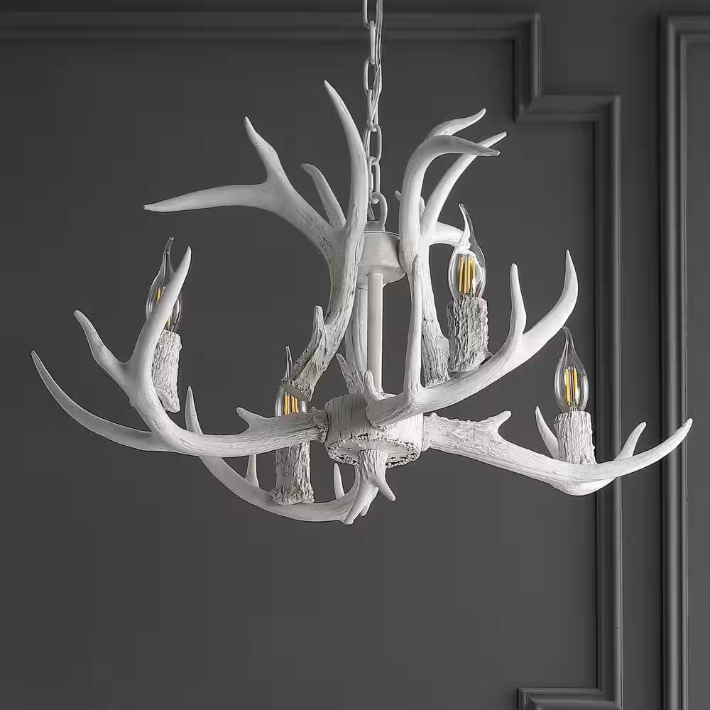 Eldora 26 In. Adjustable Resin Antler 4-Light White LED Chandelier