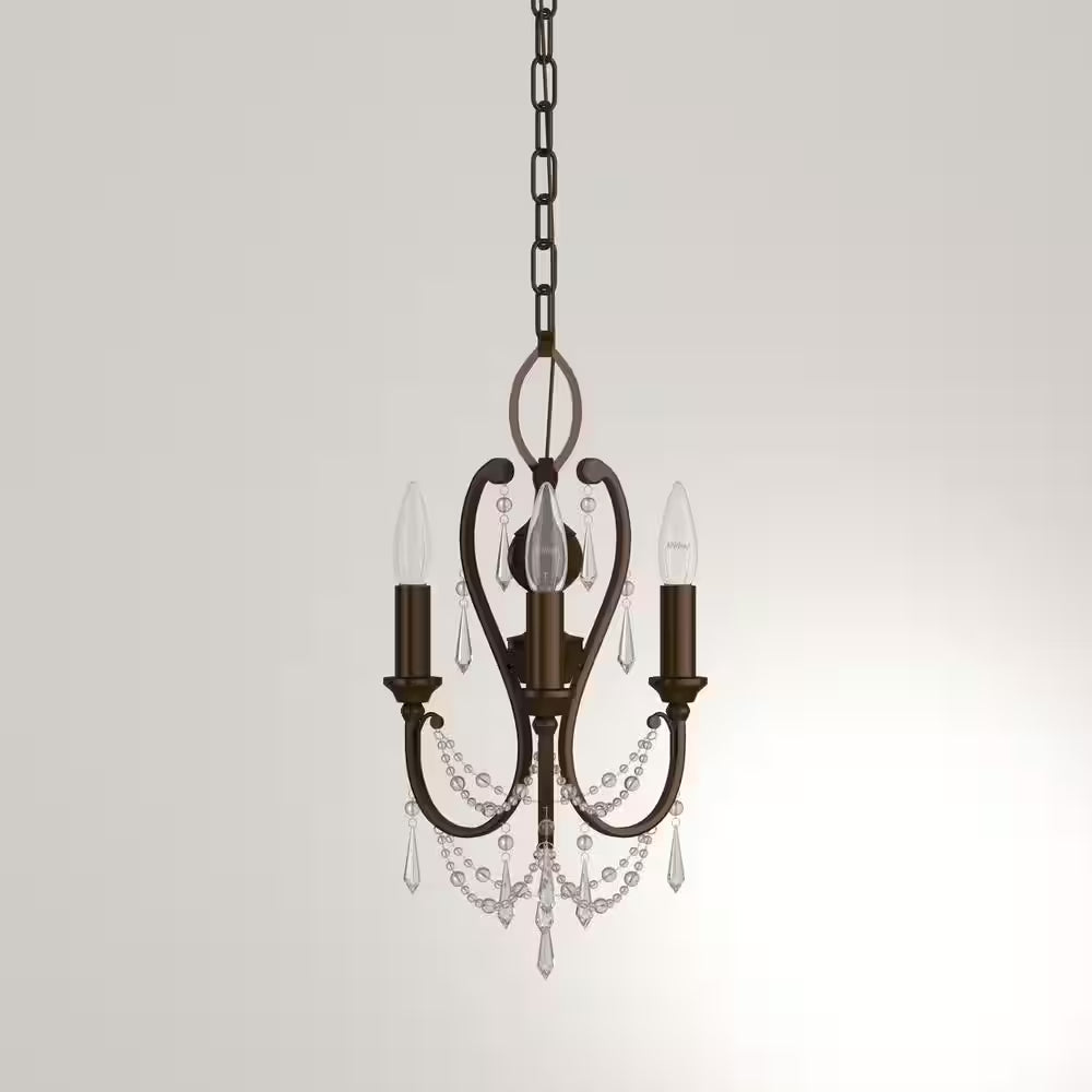 3-Light Vintage Bronze Mini Chandelier