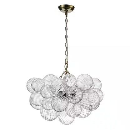 Neuvy 3-Light 23.6 In. W Brass Chandelier with Swirled-Glass Orb Cluster Bubble Ribbed Glass Chandelier for Living Room