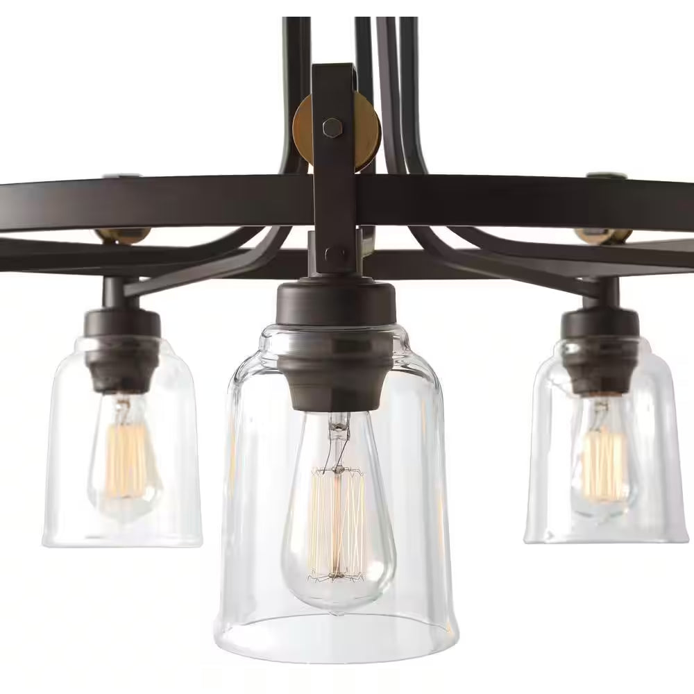 Knollwood 30 In. 5-Light Black Bronze with Brass Accents Industrial round Chandelier for Kitchens