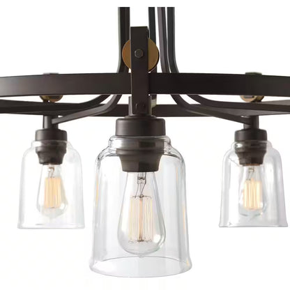 Knollwood 30 In. 5-Light Black Bronze with Brass Accents Industrial round Chandelier for Kitchens