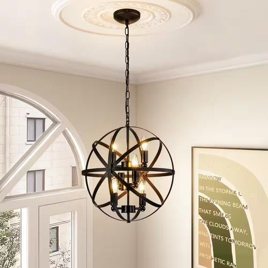 6-Lights Modern Black Candle Orb Chandelier Contemporary Candle Globe Chandelier with Metal Shade