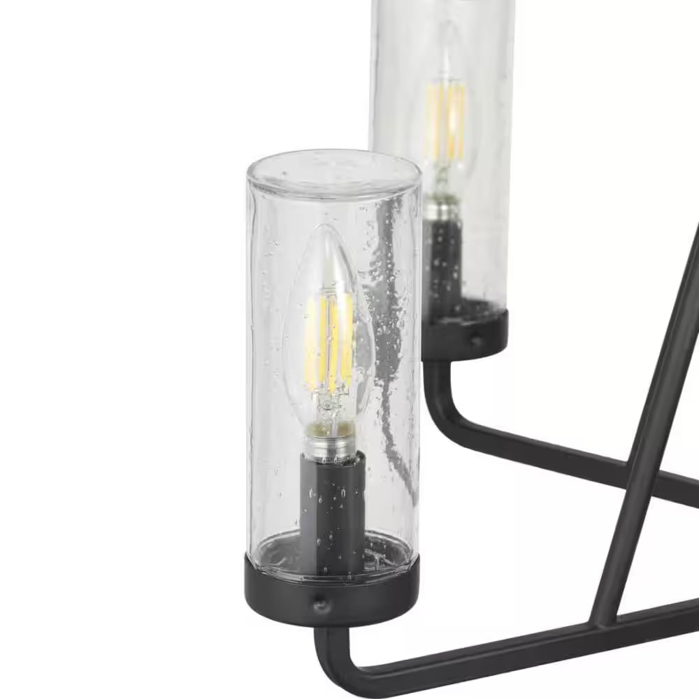 Bainbridge 24 In. 5-Light Black Outdoor Urban Industrial Chandelier with Clear Seeded Glass Shades