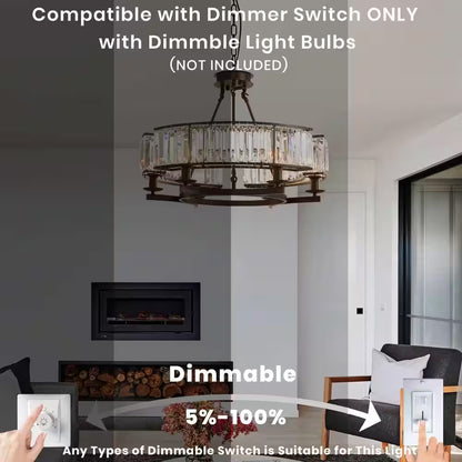 Modern Crystal Chandelier 26 In. 6-Light Black Drum Pendant Lighting Ceiling Semi Flush Mount