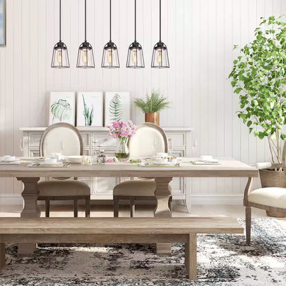 Modern Farmhouse Dining Room Chandelier 5-Light Rustic Bronze Chandelier for Kitchen Island with Faux Wood Accent