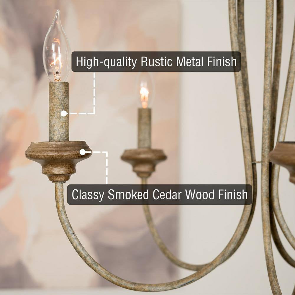 Lotus 60-Watt 5-Light Rustic Metal French Country Chandelier, No Bulb Included
