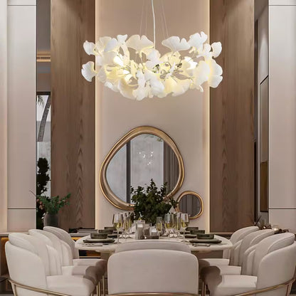 6 Light Silver Chandelier, Luxury Ginkgo Branch Chandelier for Living Room, Dining Room, Foyer, Kitchen Island-L31 In.