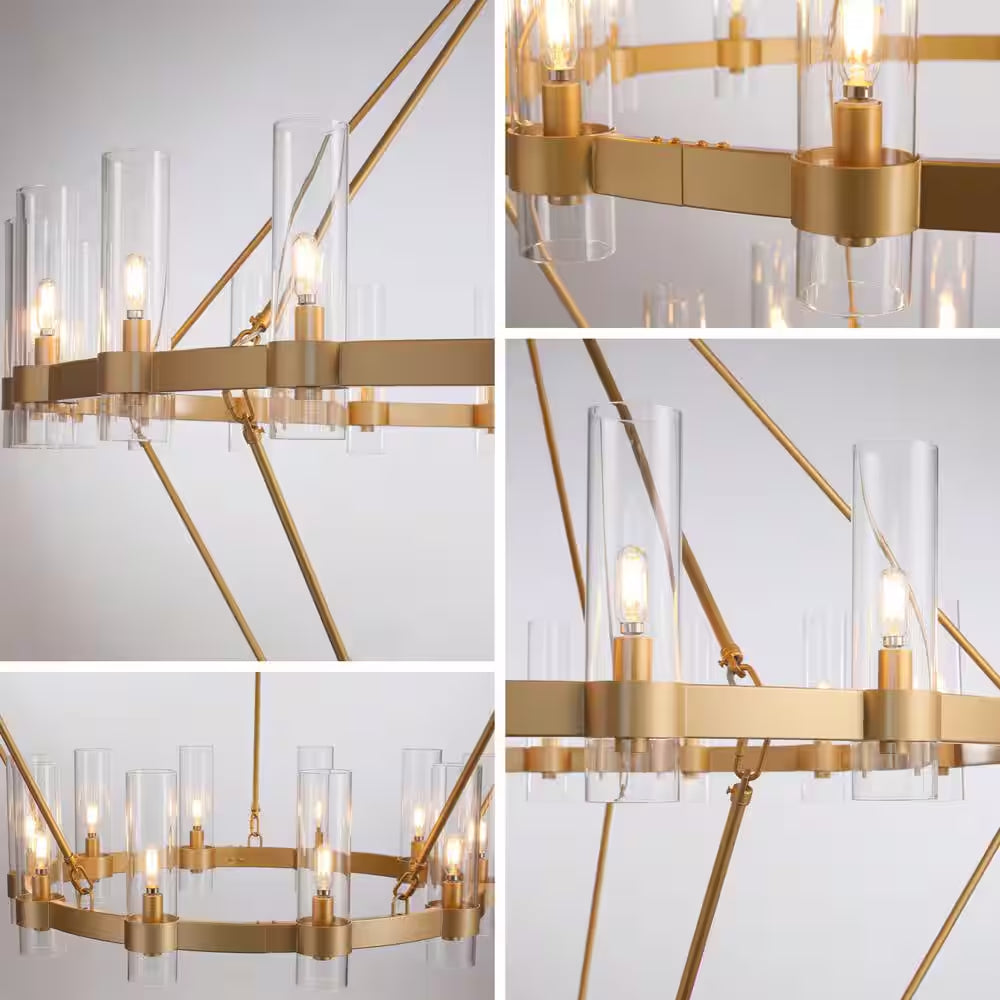 Modern Chandelier 60 In. 30-Light Gold Wagon Wheel Chandelier for Dinning Room, Foyer, Living Room, Staircase