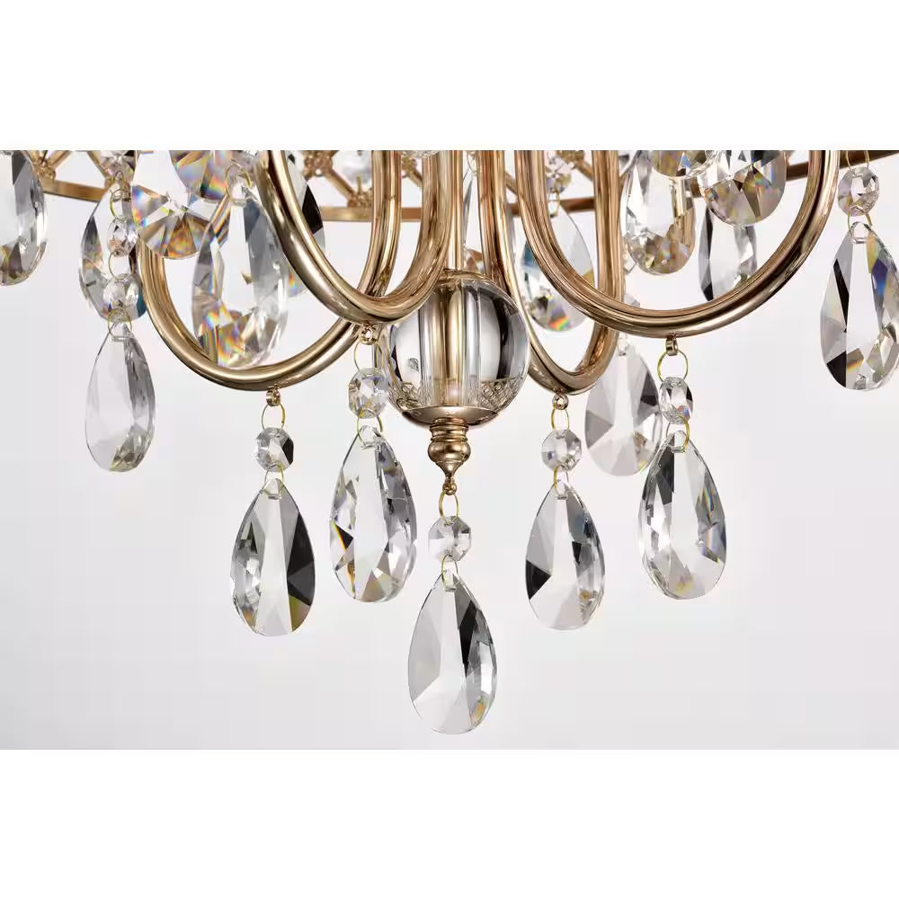 Marya 4-Light Modern Gold round Chandelier with Beaded Drum Shade /Hanging Clear Glass Crystals