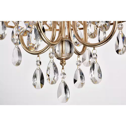 Marya 4-Light Modern Gold round Chandelier with Beaded Drum Shade /Hanging Clear Glass Crystals