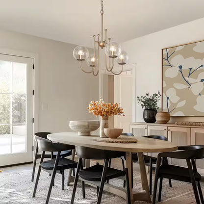 Modern Gold Sputnik Kitchen Island Chandelier Transitional 4-Light Brass Globe Kitchen Light with Clear Glass Shade