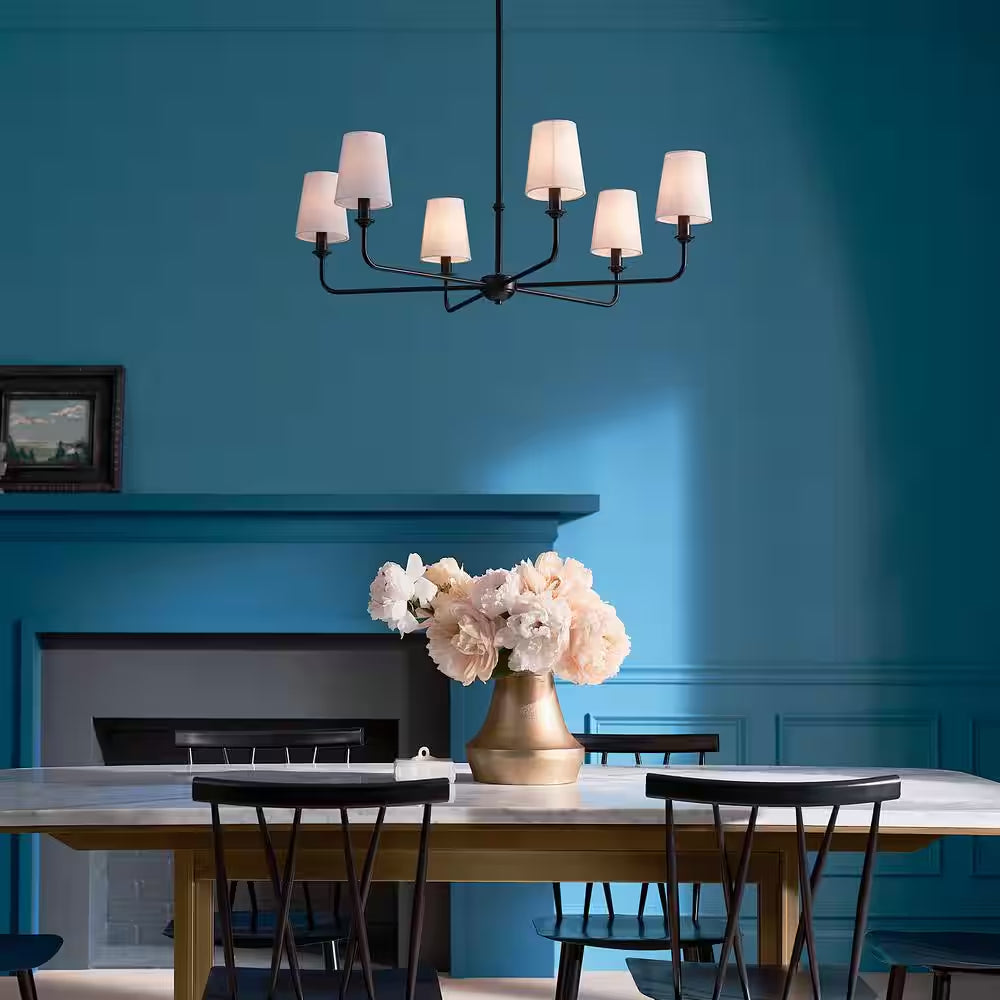 Pallas 32.25 In. 6-Light Black Traditional Shaded Circle Chandelier for Dining Room