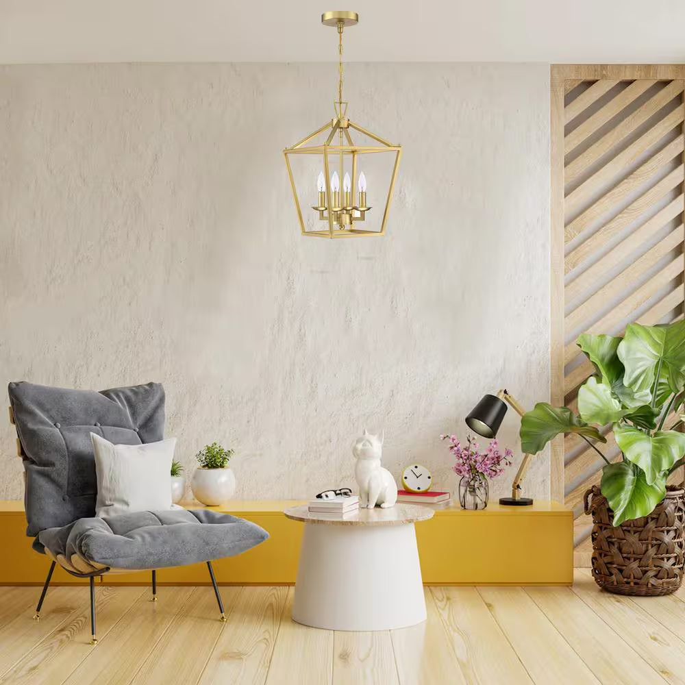 12 In. 4-Light Wide Vintage Gold Lantern Chandelier