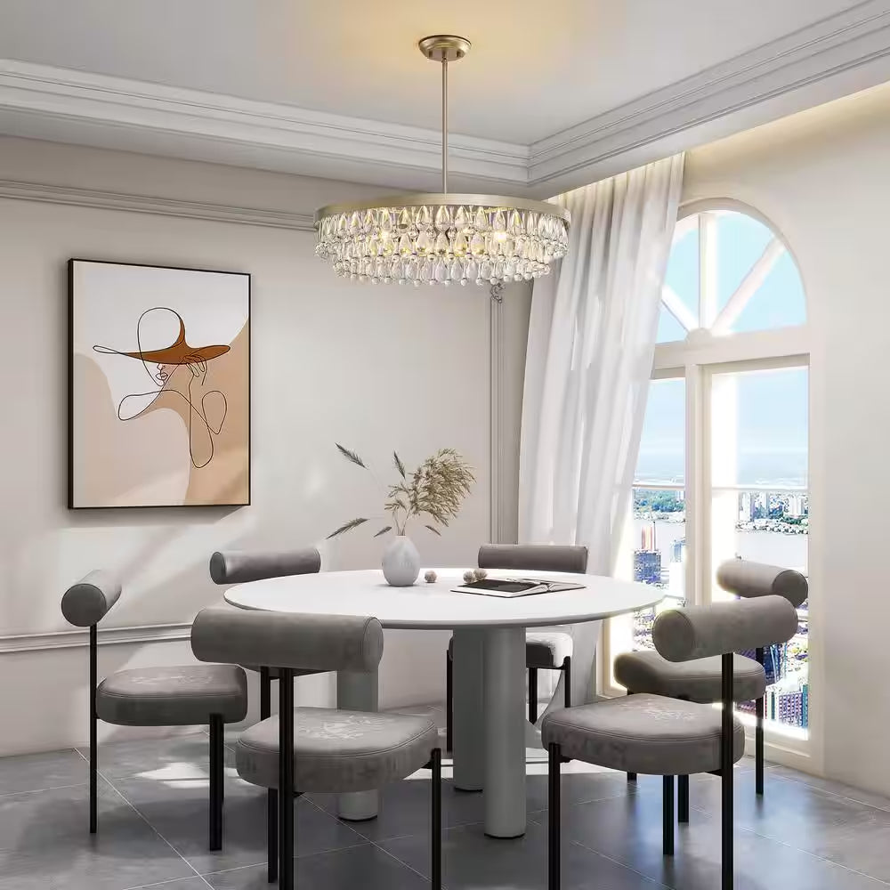 Adela 24 in Dia Brushed Champagne Silver Finish Crystal 6Light Chandelier