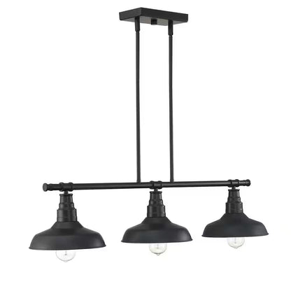 3-Light Black Industrial Island Chandelier with Metal Shade