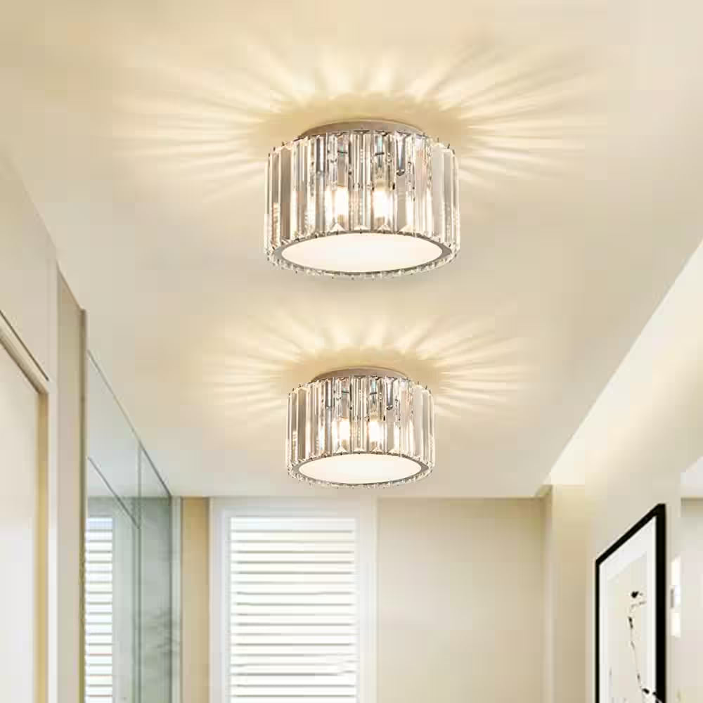 9 In. 4-Light Crystal Semi Flush Mount Chandelier