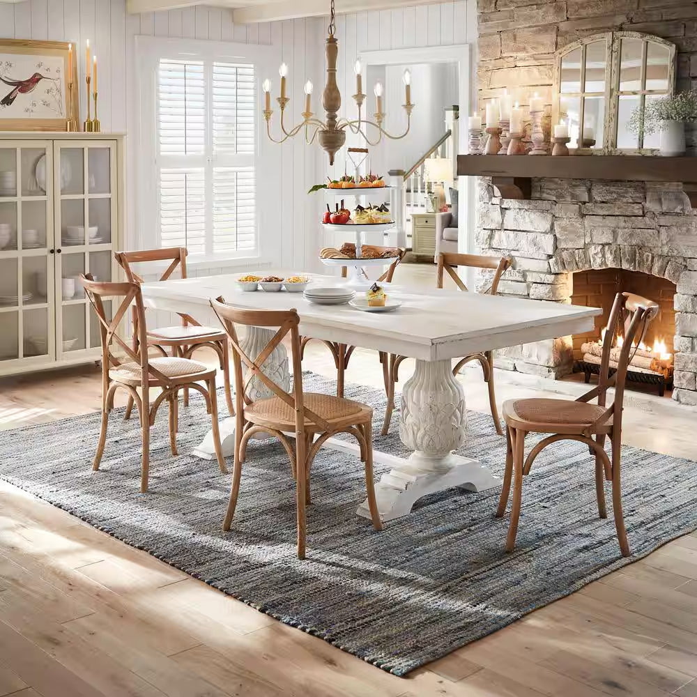 6-Light Rustic Farmhouse Wood Chandelier 29.5 In. W with Antique White French Country Accents and Classic Candle Style