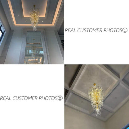 Modern Chandelier 118 In. 28-Light Crystal Gold Chandelier for Foyer, Living Room, Multiple Tiers Chandelier