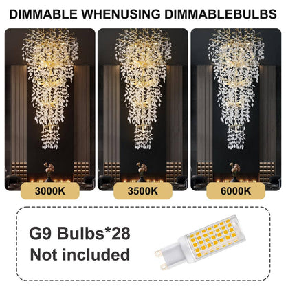 Modern Chandelier 118 In. 28-Light Crystal Gold Chandelier for Foyer, Living Room, Multiple Tiers Chandelier