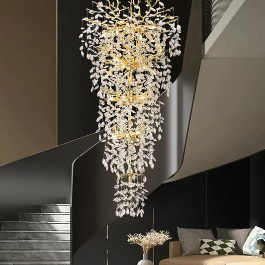 Modern Chandelier 118 In. 28-Light Crystal Gold Chandelier for Foyer, Living Room, Multiple Tiers Chandelier