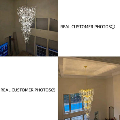 Modern Chandelier 118 In. 28-Light Crystal Gold Chandelier for Foyer, Living Room, Multiple Tiers Chandelier